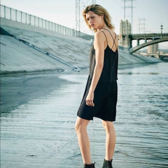 AllSaints Womens Fade Dress 2 Mini Black Layered Silk/Knit Strappy Sleeveless - Picture 1 of 8
